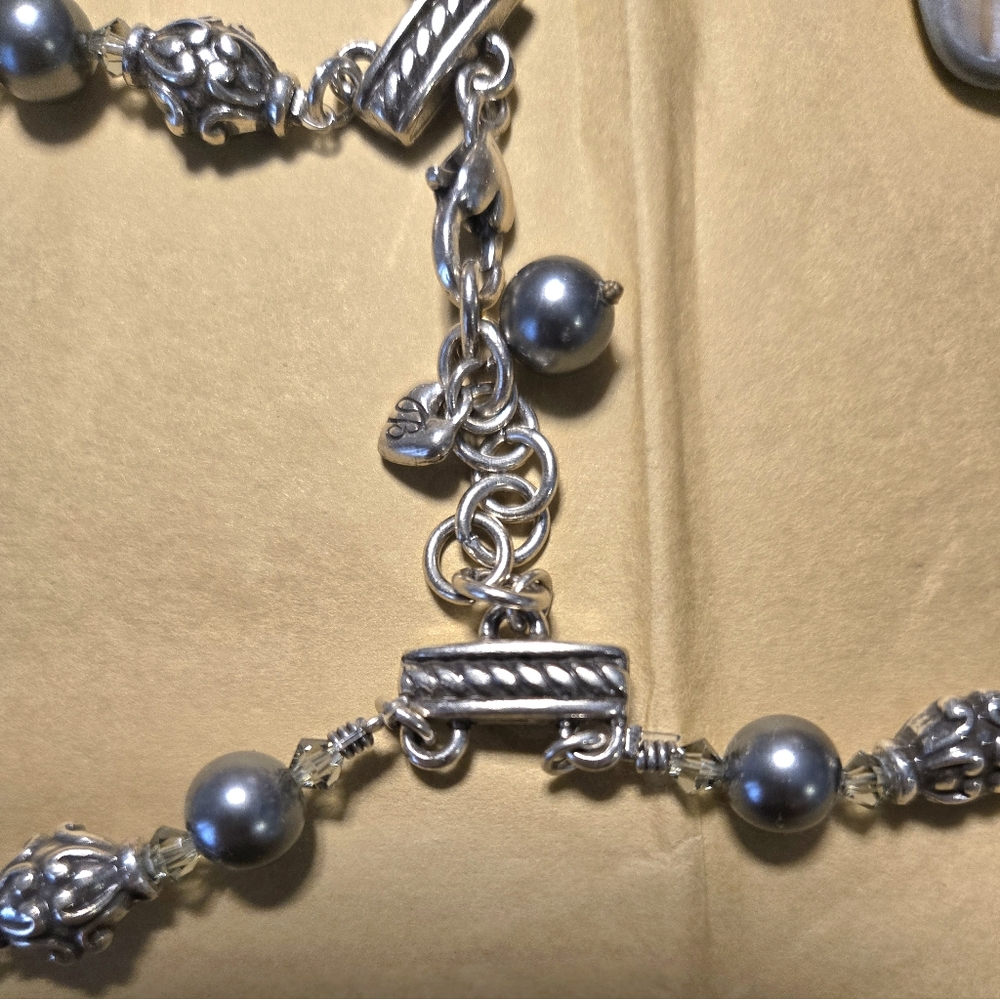 Brighton Vintage Utopia Silver Gray Stone Pearl Bracelet - Picture 6 of 10